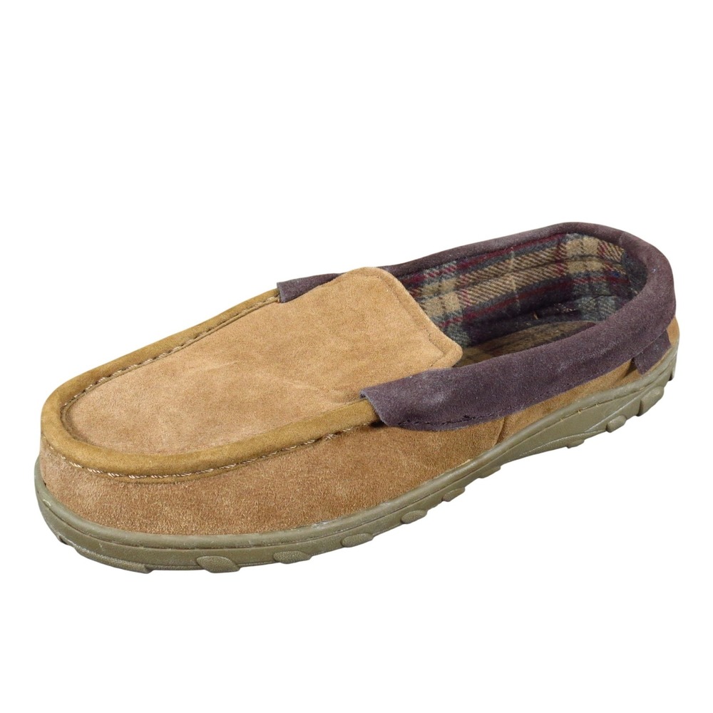 Chaps Mens Moccasin Slipper Size XL 11-12 Loungewear Tan Brown Cow Suede